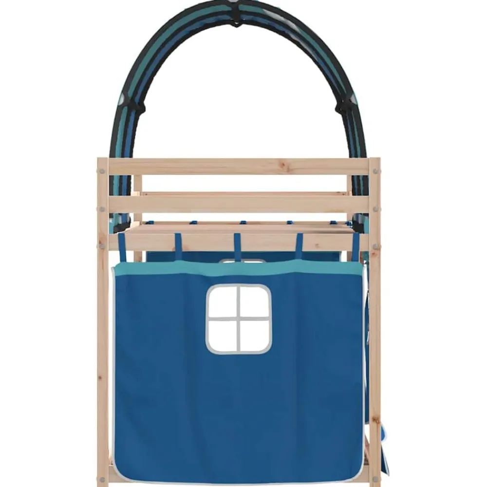 vidaXL Litera con cortinas madera maciza de pino 90x200 cm Azul New