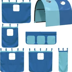 vidaXL Litera con cortinas madera maciza de pino 90x200 cm Azul New