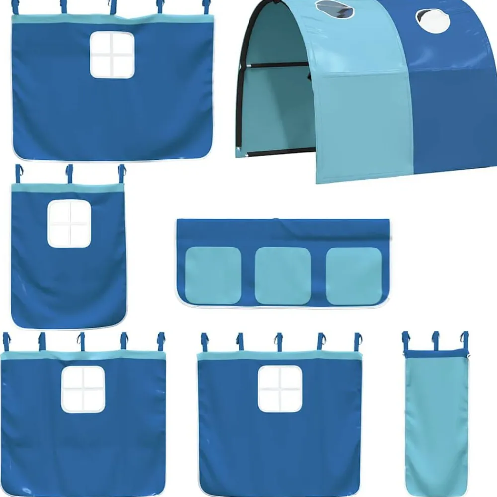 vidaXL Litera con cortinas madera maciza de pino 90x200 cm Azul New