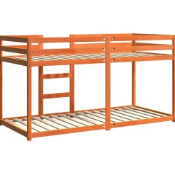 vidaXL Camas Y Accesorios-Litera de madera maciza de pino marrón cera 90x200 cm