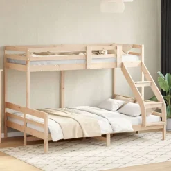 vidaXL Litera de madera maciza de pino 90x200/140x200 cm Natural Discount