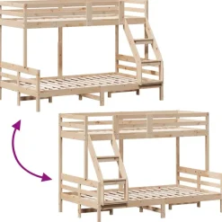 vidaXL Camas Y Accesorios-Litera de madera maciza de pino 80x200/120x200 cm