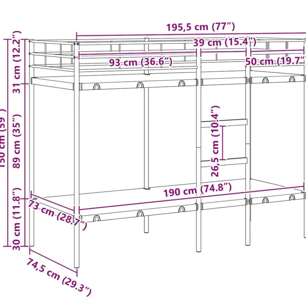 vidaXL Camas Y Accesorios-Litera sin colchón acero 75x190 cm