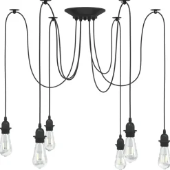 vidaXL Lámpara colgante con 6 portalámparas E27 metal negro New