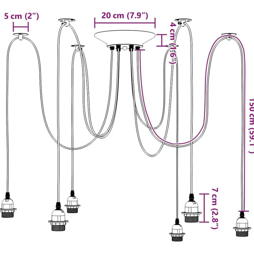 vidaXL Lámpara colgante con 6 portalámparas E27 metal negro New