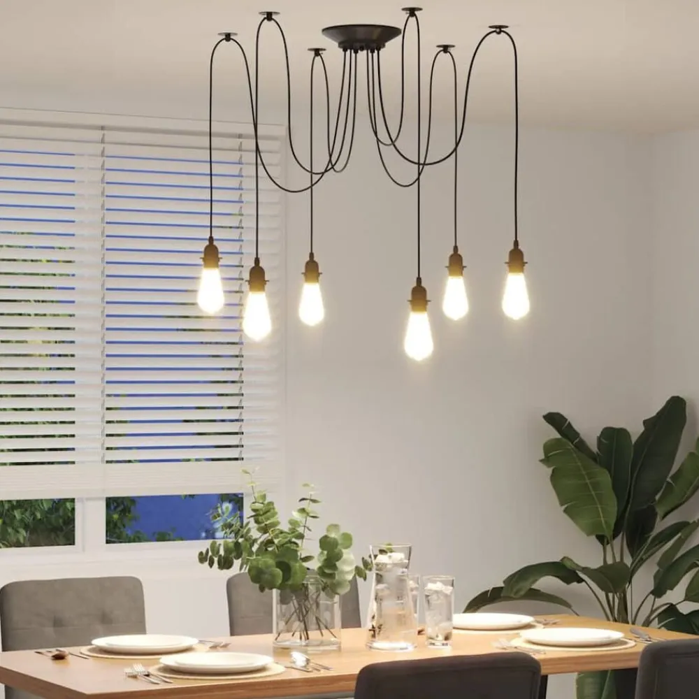 vidaXL Lámpara colgante con 6 portalámparas E27 metal negro New