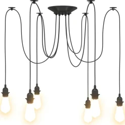 vidaXL Lámpara colgante con 6 portalámparas E27 metal negro New