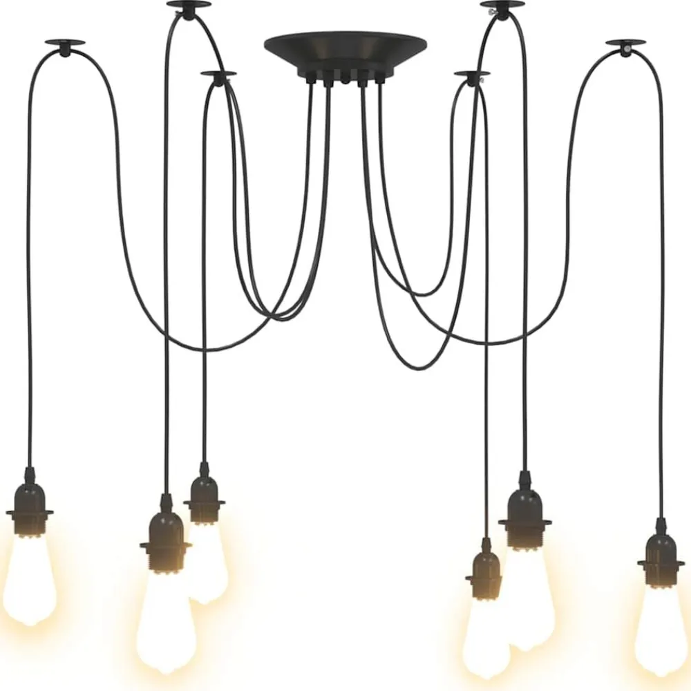 vidaXL Lámpara colgante con 6 portalámparas E27 metal negro New