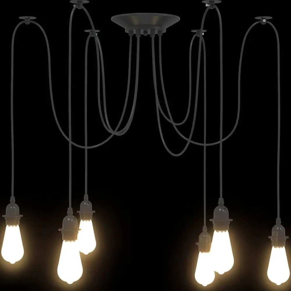 vidaXL Lámpara colgante con 6 portalámparas E27 metal negro New