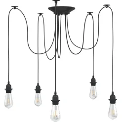 vidaXL Iluminación-Lámpara colgante con 5 portalámparas E27 metal negro