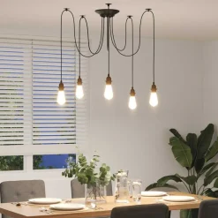 vidaXL Iluminación-Lámpara colgante con 5 portalámparas E27 metal negro