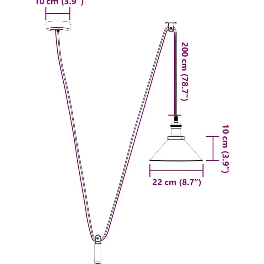 vidaXL Lámpara colgante regulable en altura E27 Ø 22cm Negro brillante Online