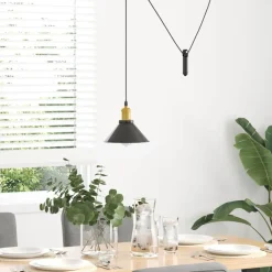 vidaXL Lámpara colgante regulable en altura E27 Ø 22cm Negro brillante Online