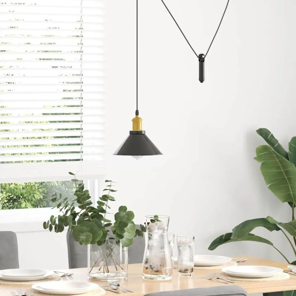 vidaXL Lámpara colgante regulable en altura E27 Ø 22cm Negro brillante Online