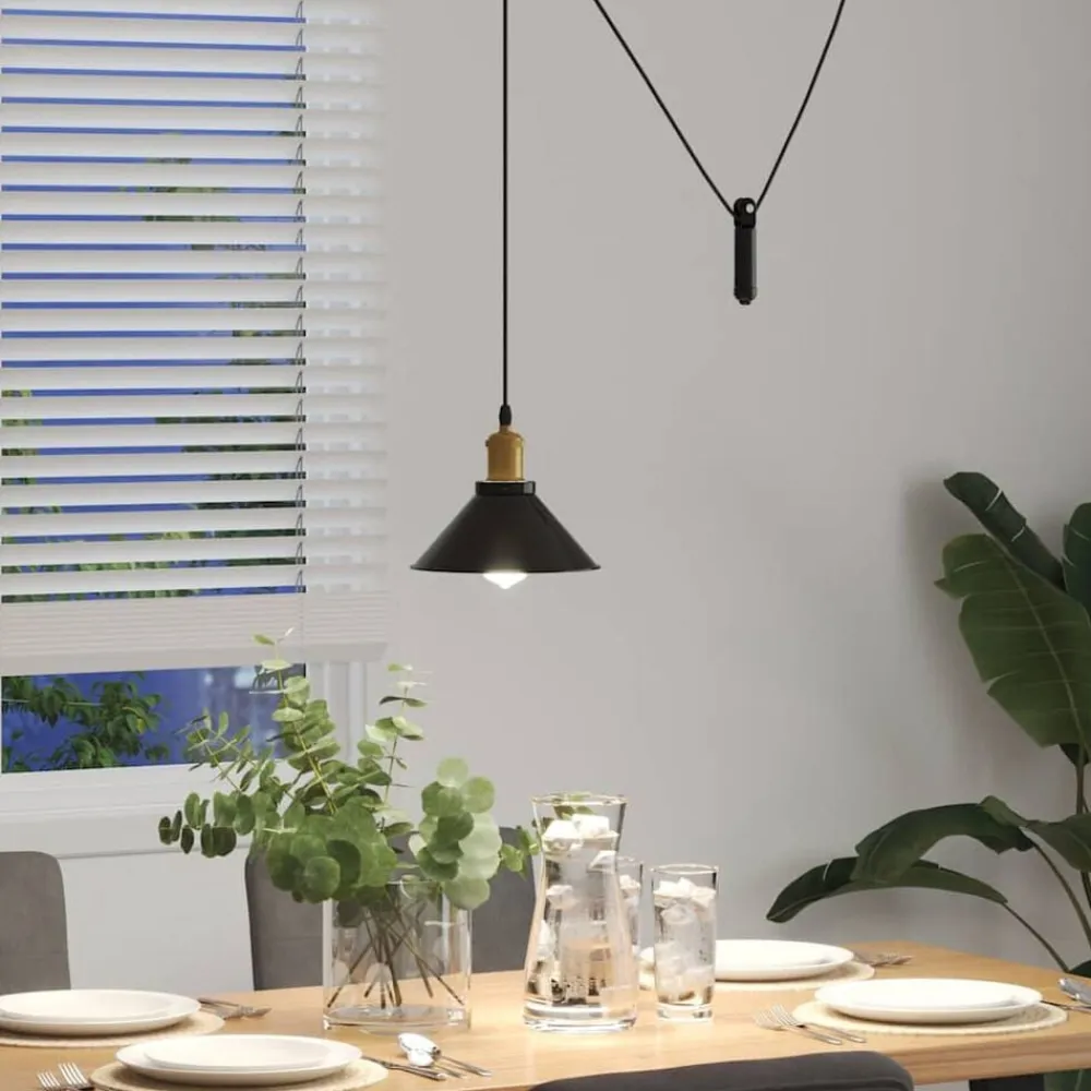 vidaXL Lámpara colgante regulable en altura E27 Ø 22cm Negro brillante Online