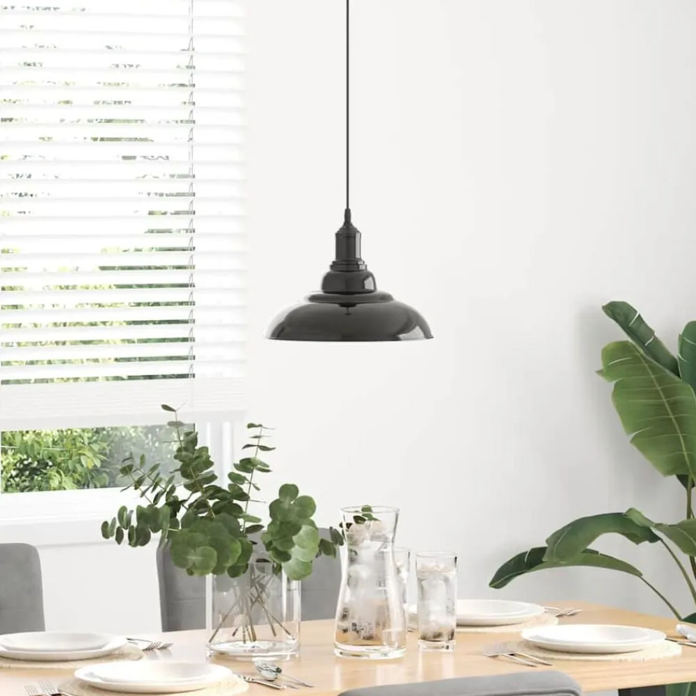 vidaXL Lámpara colgante regulable en altura E27 Ø 31cm Negro brillante Outlet