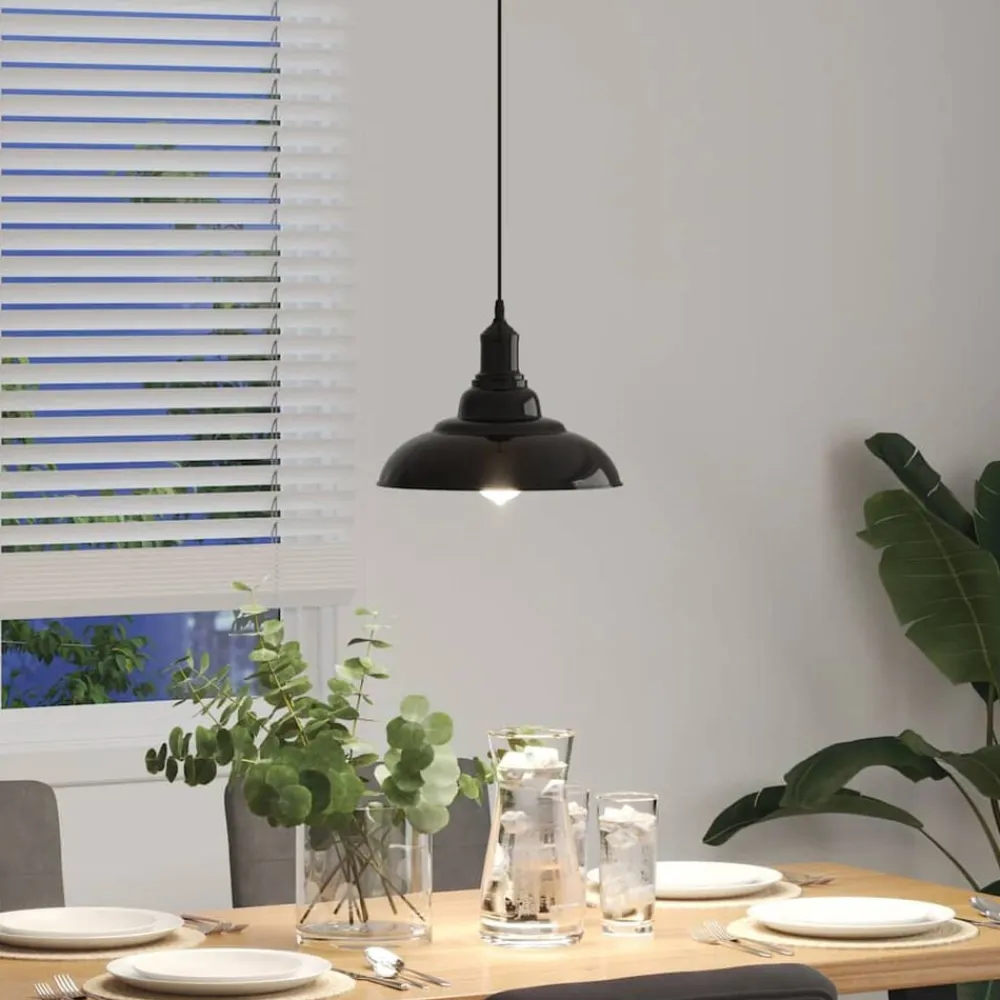 vidaXL Lámpara colgante regulable en altura E27 Ø 31cm Negro brillante Outlet
