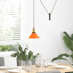 vidaXL Iluminación-Lámpara colgante regulable altura E27 naranja brillante Ø 22cm