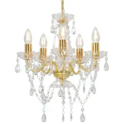 vidaXL Iluminación-Lámpara de araña con cuentas de cristal redonda 5 x E14
