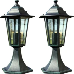 vidaXL Iluminación-Lámpara de jardín 2 uds aluminio verde oscuro/negro