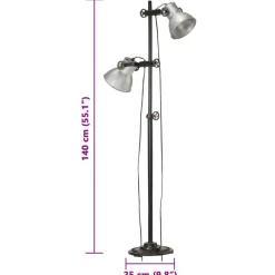 vidaXL Iluminación-Lámpara de pie 2 pantallas plateada hierro fundido E27