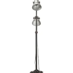 vidaXL Iluminación-Lámpara de pie 2 pantallas plateada hierro fundido E27