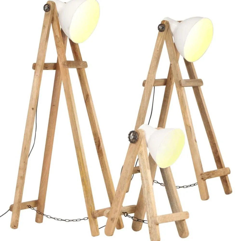 vidaXL Iluminación-Lámpara de pie 3 piezas madera maciza de mango E27