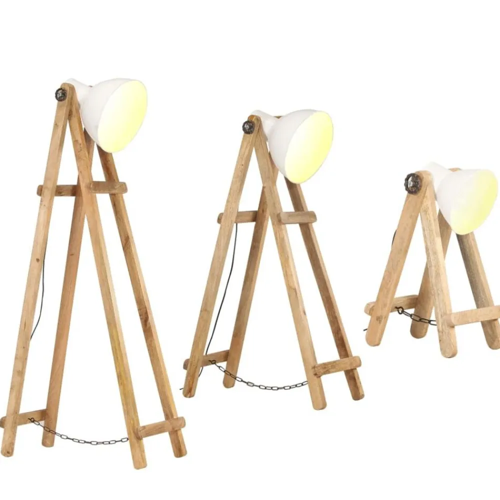 vidaXL Iluminación-Lámpara de pie 3 piezas madera maciza de mango E27