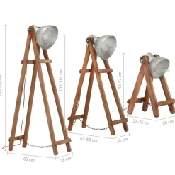 vidaXL Lámpara de pie 3 pzas madera maciza de mango plateada E27 Plateado Best