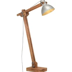 vidaXL Lámpara de pie madera maciza de mango plateada E27 New