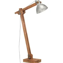 vidaXL Lámpara de pie madera maciza de mango plateada E27 New