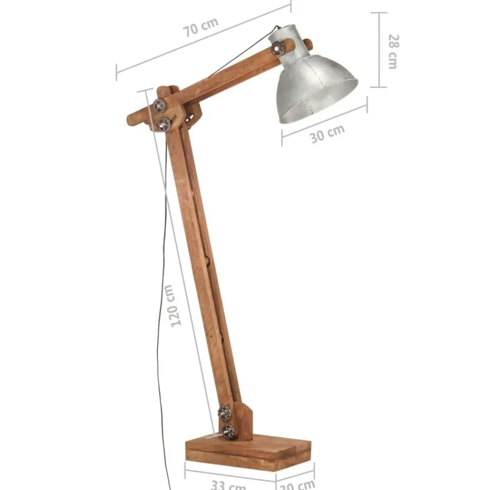vidaXL Lámpara de pie madera maciza de mango plateada E27 New