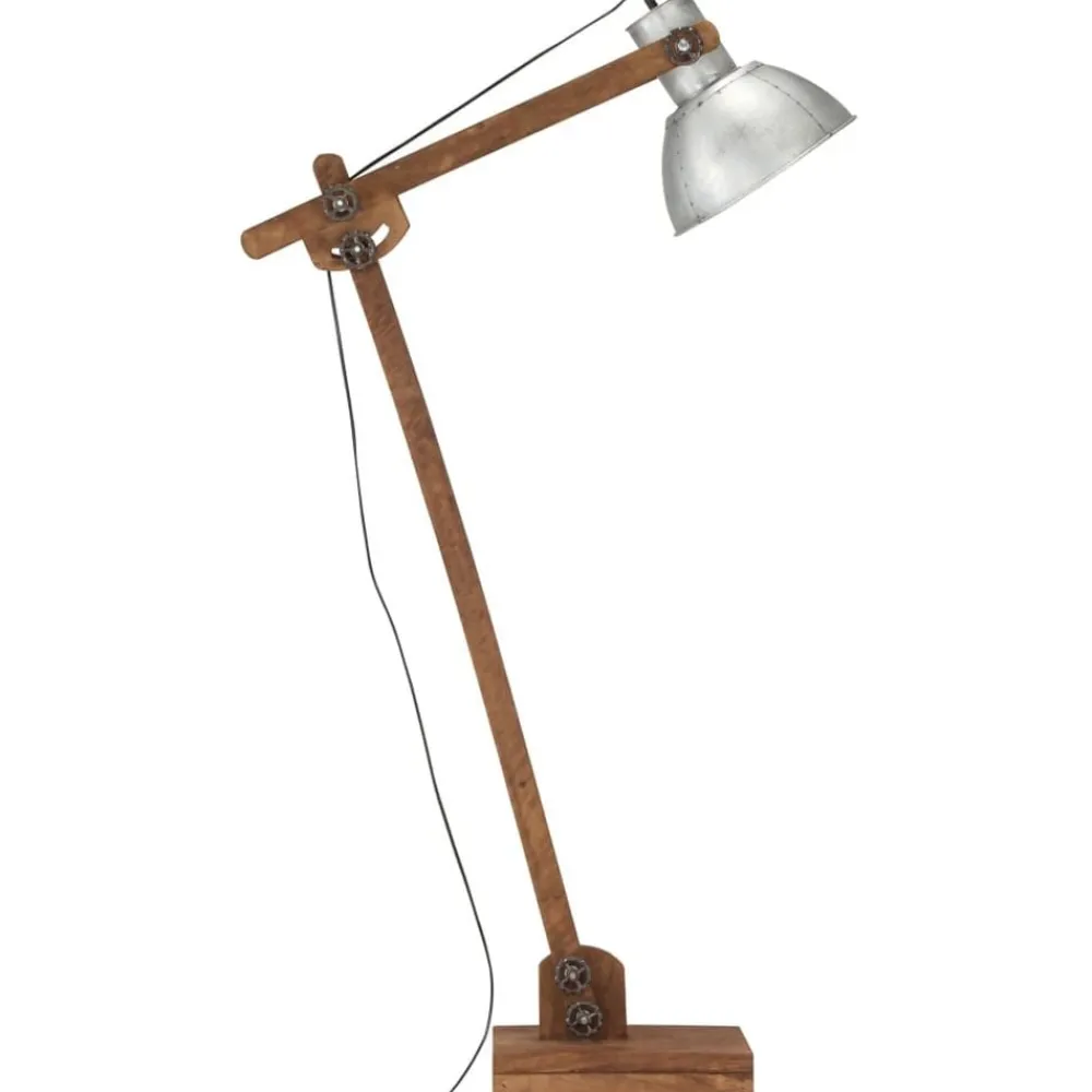 vidaXL Lámpara de pie madera maciza de mango plateada E27 New
