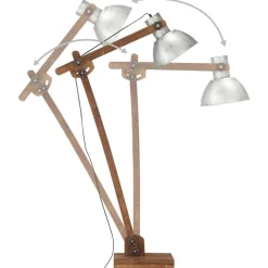vidaXL Lámpara de pie madera maciza de mango plateada E27 New