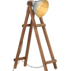 vidaXL Lámpara de pie madera maciza de mango plateada E27 Plateado Best