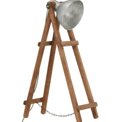 vidaXL Lámpara de pie madera maciza de mango plateada E27 Plateado Best