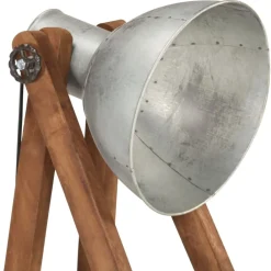 vidaXL Lámpara de pie madera maciza de mango plateada E27 Plateado Best