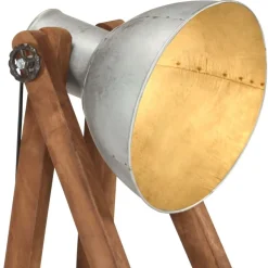 vidaXL Lámpara de pie madera maciza de mango plateada E27 Plateado Best