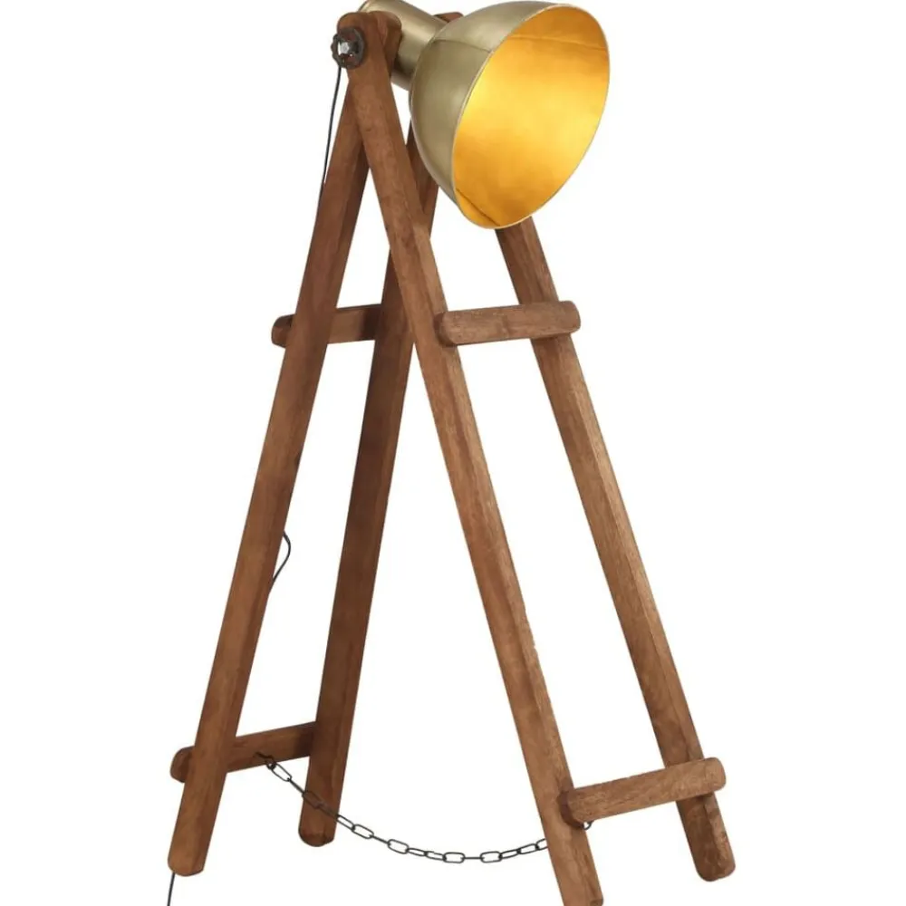 vidaXL Iluminación-Lámpara de pie madera maciza de mango latón E27