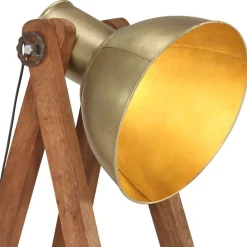vidaXL Iluminación-Lámpara de pie madera maciza de mango latón E27