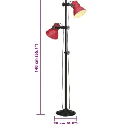 vidaXL Lámpara de pie desgastado 25 W E27 25x25x90/140 cm Rojo Discount