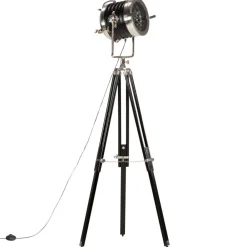 vidaXL Lámpara de suelo con trípode madera maciza mango negro 171 cm Best