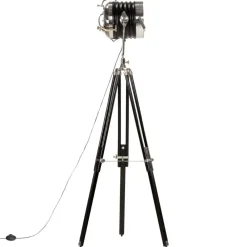 vidaXL Lámpara de suelo con trípode madera maciza mango negro 171 cm Best