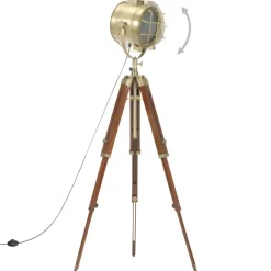 vidaXL Iluminación-Lámpara de suelo con trípode madera maciza de mango 165 cm