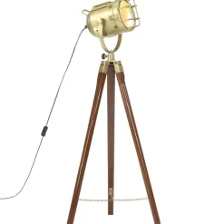 vidaXL Iluminación-Lámpara de suelo con trípode madera maciza de mango 97 cm
