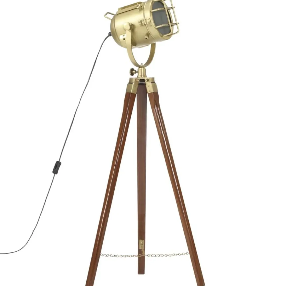vidaXL Iluminación-Lámpara de suelo con trípode madera maciza de mango 97 cm