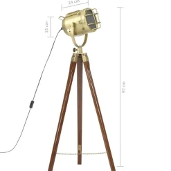 vidaXL Iluminación-Lámpara de suelo con trípode madera maciza de mango 97 cm