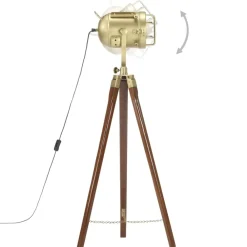 vidaXL Iluminación-Lámpara de suelo con trípode madera maciza de mango 97 cm