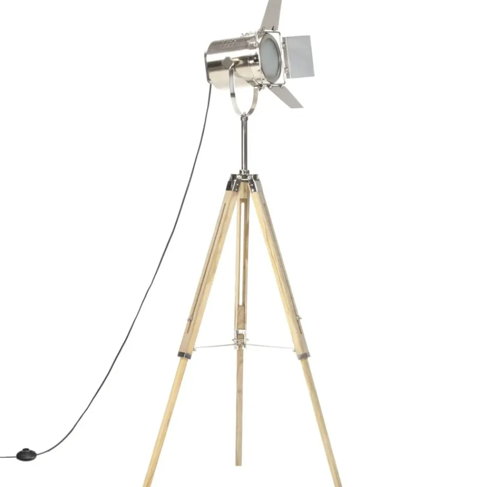 vidaXL Lámpara de suelo con trípode madera maciza de mango 140 cm Best