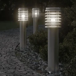 vidaXL Iluminación-Lámpara de suelo de exterior con enchufe acero inoxidable 60 cm